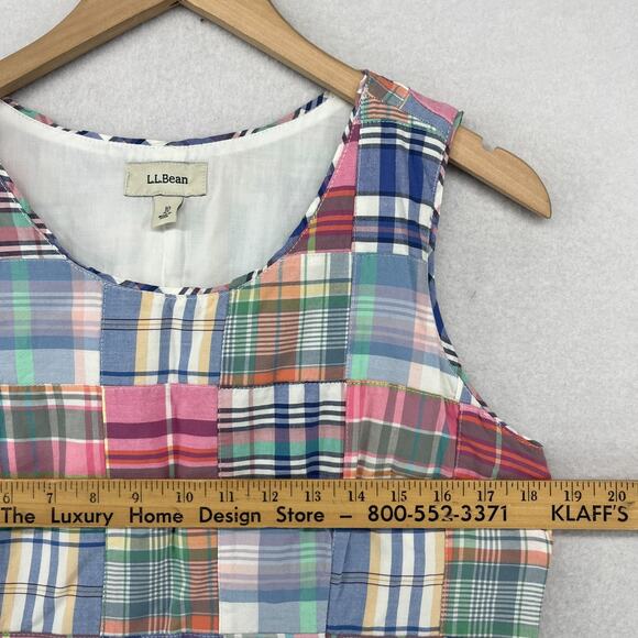 LL BEAN Dress 10P Petite Madras Patchwork Plaid Sleeveless Mini Sheath Blue - Picture 13 of 15